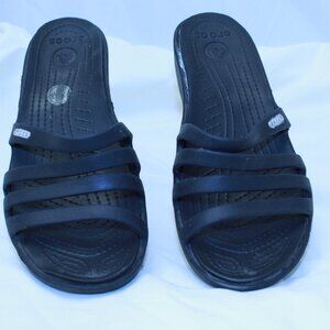 Crocs Size W 8 Black Rhonda Wedge Heel Slip On Strappy Comfort Casual Sandals